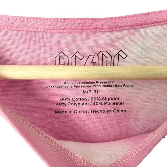 AC/DC Pink Tie Dye Crop Top For Those About To Rock" Band Tee Size Medium (7-9) - Picture 7 of 7